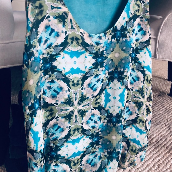 Reversible Floral/Turquoise Tank Blouse - Picture 2 of 3